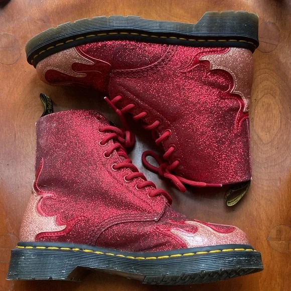 Rare! Dr. Martens 1460 Pascal Flame Red Glitter Boots Women's Size 7 - Picture 8 of 14
